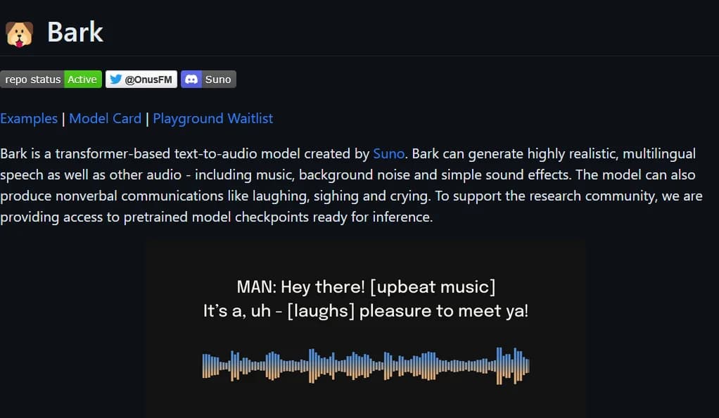 Suno AI Bark screenshot