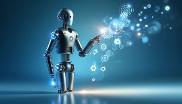 Image of a robot engaging with floating digital elements